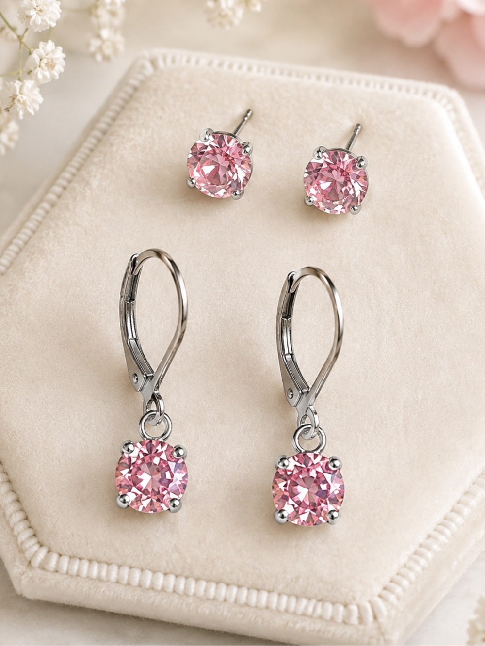 ☀️2/$20 Bubblegum Barbie Pink Gems Hypoallergenic Stainless Steel Earrings Set
